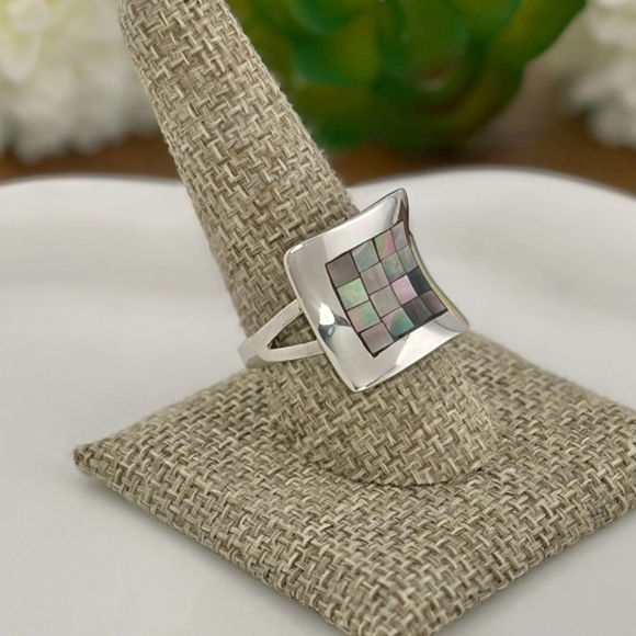 Vintage Serling Silver 925 Abalone Inlay Ring Size 9 3/4 10 - Picture 10 of 11